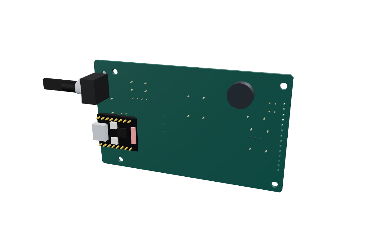 Back of the PomoBox kit circuit board, with the ESP32-C3 SuperMini, the buzzer and the knob encoder